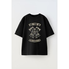Youwinner See Youın Valhalla Tasarım Baskılı Pamuk Sıyah Oversize T-Shirt