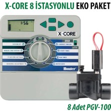 X-Core 8 Istasyon Iç/dış Mekan Kontrol Ünitesi 24V ve 8 Adet PGV-100-GB 1" Vana Seti