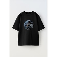 Youwinner Batman Sad Tasarım Baskılı Pamuk Sıyah Oversize T-Shirt