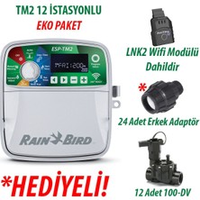 Rain Bird  Dış Mekan Tm2-12 İstasyonlu Kontrol Ünitesi + Lnk2 Wifi Modülü + 12 Adet 100DV Vana Seti