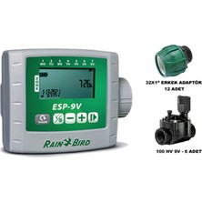 Rain Bird  Esp 9V Pilli Kontrol Ünitesi 6 İstasyon 100 Hv 9V Selenoid Vana Erkek Adaptör Seti ESP-9V