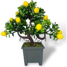 Nettenevime Bonsai Limon Ağacı Dekoratif Yapay Ağaç Yeşil Bonzai 28*23 Cm Siyah Kare Saksıda
