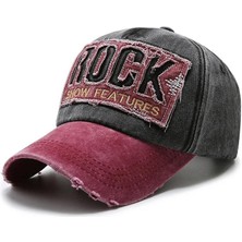 Valkyrie Rock Eskitme Trucker Şapka  Metal Tokalı Ayarlanabilir Vintage Siyah Kırmızı