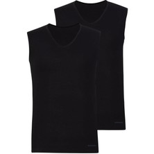 Loose Fit 2'li V Yaka Siyah Sıfır Kol Atlet C7T2N2O9