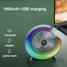 Portable Şarjlı Masaüstü Vantilatör Rgb Led Işıklı 3 Kademeli 180° Ayarlanabilir Soğutucu Fan Gece Lambası Yeşil