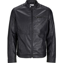 Jack & Jones Erkek Siyah Renk Bıker Deri Ceket 12261196