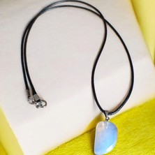 Mga Doğaltaş Ay Taşı Kolye Yaprak Model Doğal Taş Kolye Deri Sargılı Ilpli Kolye