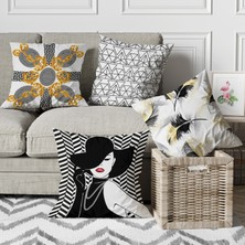 Menesa Home Siyah Şapkalı Kız Modern Desenli Dijital Baskılı Kırlent Koltuk Yastık Kılıfı