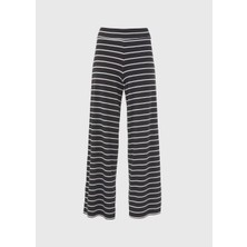 Kübra tekstil Siyah Çizgili Geniş Paça Co Ord Kadın Pantolon