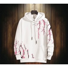 Amor Man Büyük Beden Özel Tasarım Kapüşonlu Pembe Bahar Dalları Baskılı Yeni Trend Battal Erkek Sweatshırt