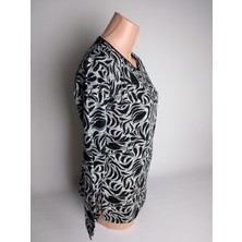 Yaşar Triko Kadın Siyah Bej V Yaka Uzun Kollu Yanları Yırtmaçlı Yazlık Viskon Likralı Anne Penye Tişört Bluz