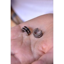 Papatya Silver Çelik Siyah Çizgili Beyaz Halka Küpe