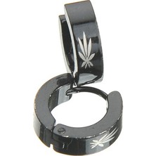 İdol Avm Yaprak Desenli Siyah Erkek Küpe Çelik Takı Aksesuar W P24 T5