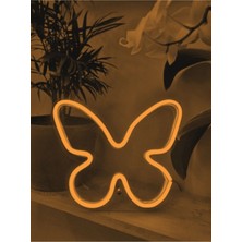 - Kelebek - Amber Neon LED Masa Lambası - 20 x 16CM - Tamamen El Işçiliği - Dilaneon -