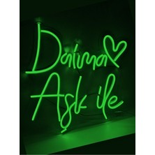 Daima Aşk Ile Yazılı Dekoratif Neon LED Tablo - Yeşil - 40X40CM- Tamamen El Işçiliği - Dilaneon -