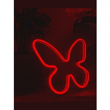 Dila Moda - Kelebek - Kırmızı Neon LED Masa Lambası - 20 x 16CM - Tamamen El Işçiliği - Dilaneon -