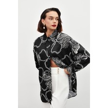 Sateen Desenli Uzun Gömlek - Siyah