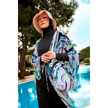 Marina Kadınlar İçin Lila Desenli Plaj Çantası C2431 Fermuarlı Uzun Süre Kullanıma Uygun