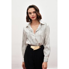 Sateen Çizgili Klasik Gömlek - Siyah