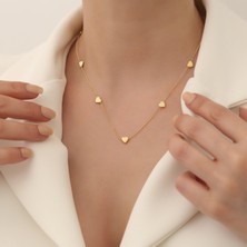 Nox Jewelry 14 Ayar Mikron Altın Kaplama Kalpli Zincir Gümüş Kolye - CN00296
