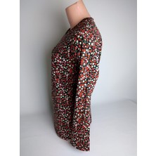 Yaşar Triko Kadın Siyah Pudra V Yaka Uzun Kollu Yanları Yırtmaçlı Yazlık Viskon Likralı Anne Penye Tişört Bluz