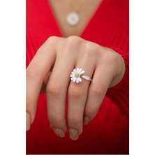 Papatya Silver 925 Ayar Gümüş Özel Tasarım Altın Kaplama Nano Mineli Papatya Yüzük