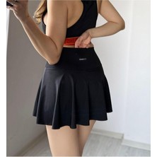 AB Looks Kadın Siyah Yüksek Bel Pileli Beli Lastikli Içi Taytlı Tenis Eteği Iç Göstermez Mini Spor Şort Etek