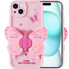 Forzacase iPhone 15 ile Uyumlu Butterfly Serisi 3D Kelebek Figür Tasarımlı Silikon Kılıf