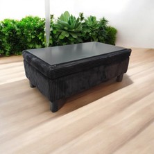 Puff Table Berceste, Sandıklı Orta Sehpa Puflu , Çizgili Kadife Kumaş Antrasit Ayak