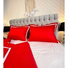Calina Home Kırmızı Beyaz Çift Taraflı Pamuk Saten Nevresım Takımı