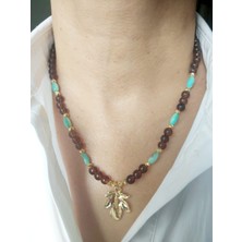 Devi Fashion Mavi Sedef Doğal Taş  Yaprak Uçlu  Kolye