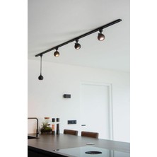 Mylights Alimünyum Gövde Ray Spot Led Osram veya Panasonic Tasarruflu Led Ampul Dörtlü 4lü Ray Spot 2 metre  Gövde Hareketli Siyah Metal Başlık Spot Led 