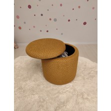 Puff Table Hazine, Makyaj Masası Pufu ,sandıklu Çocuk Pufu , Yuvarlak Oyuncak Sepeti, Orjinal Teddy Kumaş 37 cm