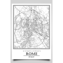 Roma Şehir Haritası Çerçevesiz Poster-Harita Sanatı, Map Art Design