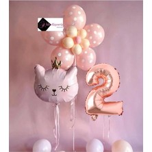 Mg Store 2 Yaş Çiçek Kedi Balon Demeti Doğum Günü Süsü Doğum Günü Parti Seti