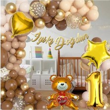 Mg Store 1 Yaş 36 Cm Ayıcıklı Lüks Kahverengi Doğum Günü Süsü Doğum Günü Parti Balon Seti