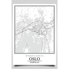 Oslo Şehir Haritası Çerçevesiz Poster-Harita Sanatı, Map Art Design