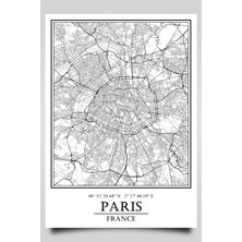 Paris Şehir Haritası Çerçevesiz Poster-Harita Sanatı, Map Art Design