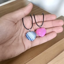 Mga Doğaltaş Akik Taşı Kolye (2 Adet) Hediyelik Eşya Sevgili Kolye Sevgiliye Özel Hediye Kalpli Kolye