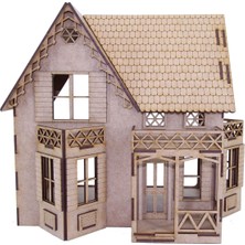 Mavi Doku Iki Katlı Villa Ev - Model 2, 3D Ahşap Puzzle Maketi