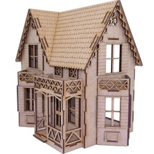 Mavi Doku Iki Katlı Villa Ev - Model 2, 3D Ahşap Puzzle Maketi