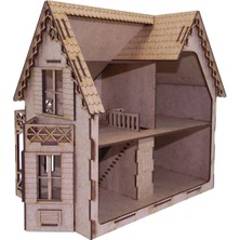 Mavi Doku Iki Katlı Villa Ev - Model 2, 3D Ahşap Puzzle Maketi