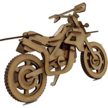 Mavi Doku Motocross Motosiklet 3D Ahşap Puzzle Maketi