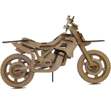 Mavi Doku Motocross Motosiklet 3D Ahşap Puzzle Maketi