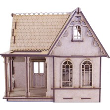 Mavi Doku Iki Katlı Villa Ev 3D Ahşap Puzzle Maketi