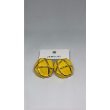 Deniz Accessories Retro Sarı Düğme Küpe