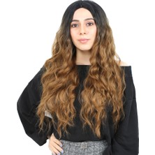 Kanekalon Fiber  Sentetik Uzun Su Dalgalı Görünümlü  Peruk / Siyah / Karamel Ombreli /