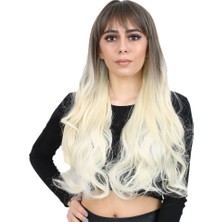 Özel Kahküllü Uzun Dalgalı Kanekalon Fiber  Sentetik Peruk / Küllü Açık Kahve / Platin Ombreli /