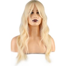 Dalgalı Özel  Kahküllü  Kanekalon Fiber  Sentetik Orta Boy Peruk / Platin /