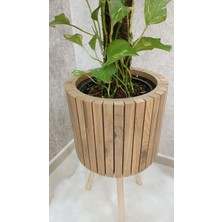 Black Pearl Ahşap Ayaklı Saksı Sepeti Halat Saksı Hasır Saksı